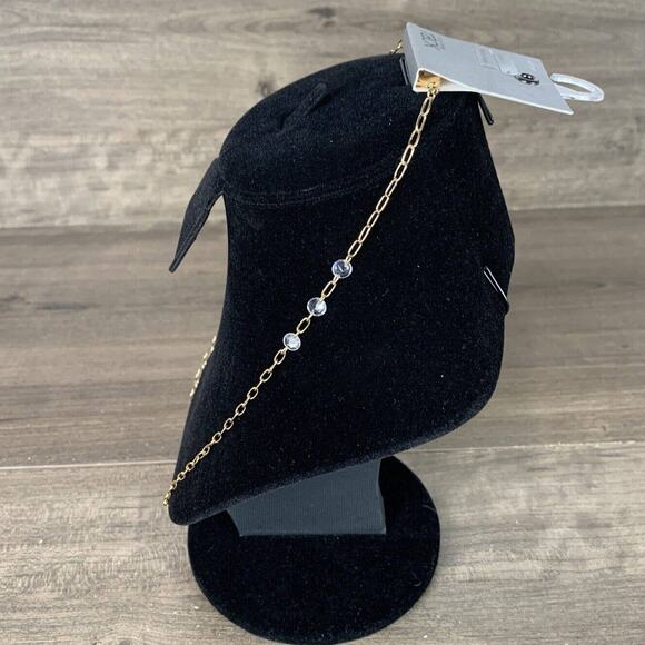 Nordstron Rack Necklace Gold Tone Cubic Zirconia Mask Chain Rhinestone - Picture 2 of 8